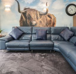 A living room with a blue sofa and wall art at 16 Badgers Retreat Richmond