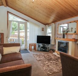 A living room with a television and a fireplace at The Cedars South Lakeland Leisure Village