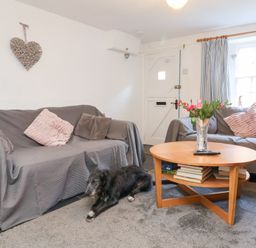 A living room with sofas and a coffee table at Willets Cottage in Appledore