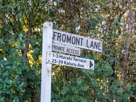 A sign for Fromont Lane indicating private access and directions to Huraki Terrace and Kaiuru Ave at Ruatotara - Pukawa Holiday Home Pukawa Bay