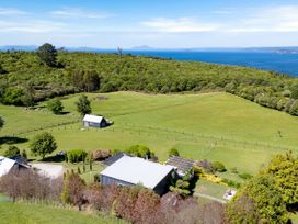 An outdoor area with open fields and a shed at Pukawa Country Lodge - Pukawa Bay