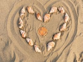 A heart shape made with seashells in the sand at Coastal Haven Retreat - 4 Bedrooms Ohope Beach