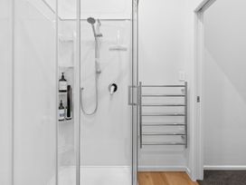A shower with a towel rack in Arbor Villa - Greytown Holiday Home Greytown