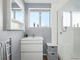 A bathroom with a sink and shower at Birdlings Flat, Banks Peninsula