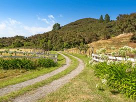 A gravel path leading through trees at Hill Cottage - Featherston Holiday Home Featherston