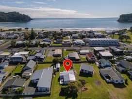 Aerial view of houses near the beach at Whangamata