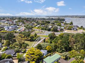 An aerial view of houses and a bridge at The Bridge Bird Sanctuary - Auckland