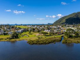Aerial view of houses and water at Ocean Breeze Family Haven - Pauanui