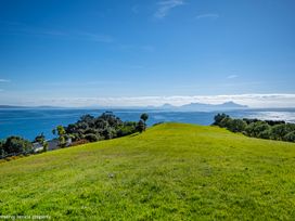 A view of the ocean and islands from a hill at Langs Beach Holiday Home, Langs Beach