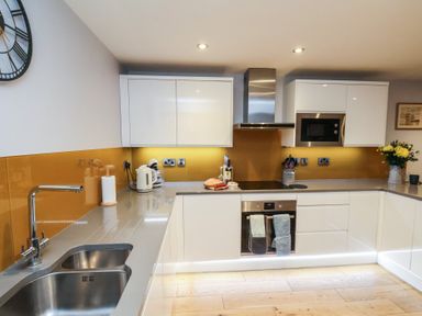 A kitchen with appliances and countertop at Premier, Transit &amp; Lady Hilda @ Engine Shed in Whitby