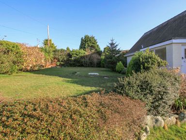 A garden with shrubs and trees next to a house at Garnedd Lwyd in Llanfair