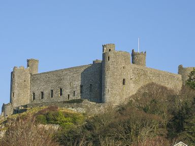 A stone castle on a hill surrounded by trees at Garnedd Lwyd in Llanfair