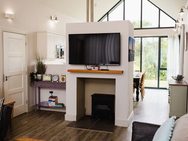 A living room featuring a television and fireplace at Cowslip in Bamburgh