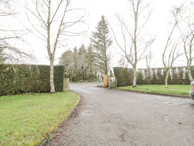 An entrance driveway with grass and trees on both sides at Glanton in Longframlington