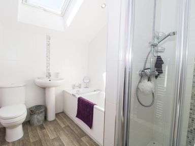 A bathroom with a toilet sink bathtub and shower enclosure at The Cider Shed in Winscombe