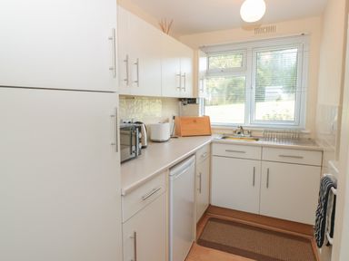 A kitchen with white cabinets, countertop appliances, window with blinds, and sink at 304 Norton Park Dartmouth