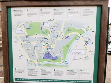A detailed map showing landmarks and walking routes in Richmond with key locations numbered and described