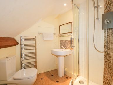 A bathroom with a toilet sink shower and towel radiator at Sethera in Ambleside