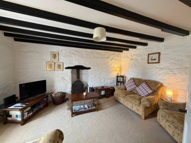 A snug with a television and a fireplace at Derlwyn Newport, Pembrokeshire