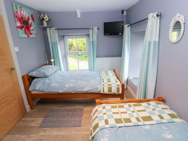A bedroom with two beds and a television at Greenbanks in Dinas Cross, Pembrokeshire