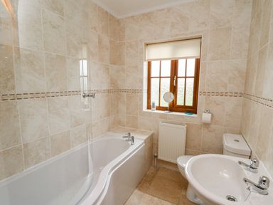 A bathroom with a bathtub sink toilet window and radiator at Llaethdy in Cardigan