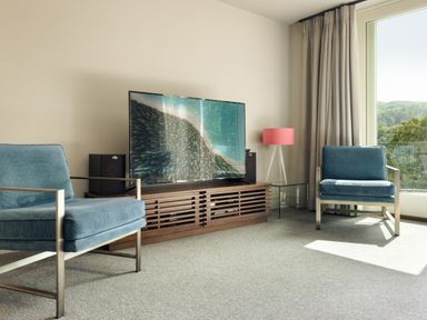 A living room with a television and armchairs at Take Five in Ambleside