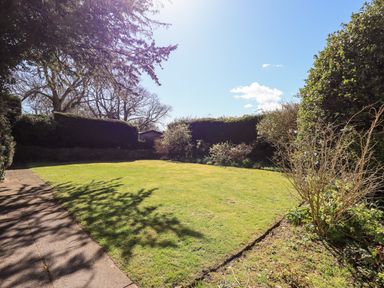 A backyard with grass lawn bushes and trees at Low Cartmell Fold in Crosthwaite