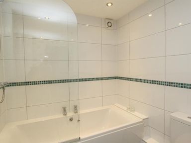 A bathroom with a bathtub shower and toilet at The Miller in Ambleside