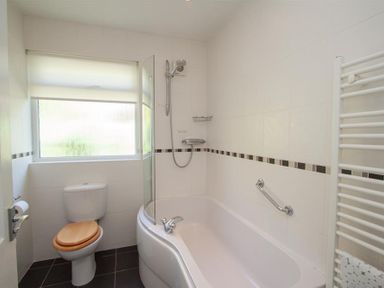 A bathroom with a bathtub shower combination toilet and towel radiator at Bield How in Ambleside