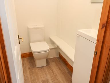 A small bathroom with a toilet and a sink cabinet at The Forge in Allendale