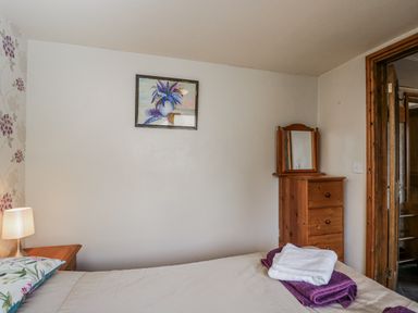 A bedroom with a bed and dressing table at Calcott Annexe in Whitchurch, Herefordshire