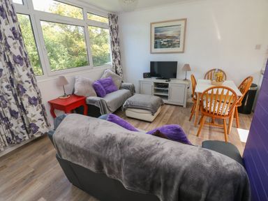 A living room with sofas pillows a television dining table and chairs at Y Twll Bollt The Bolt Hole in Folkeston Hill Nolton Haven West Wales amp Pembrokeshire