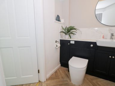 A bathroom with a toilet and sink at Pengwern in Llanrwst