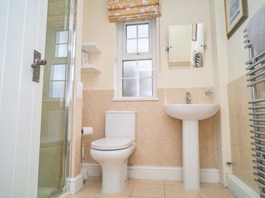 A bathroom with a toilet sink shower and window at Plumblands in Chapel Stile