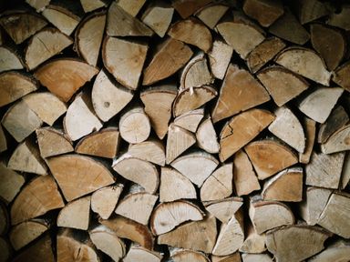 Stacked cut firewood pieces arranged closely together