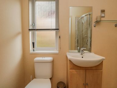 A bathroom with a toilet and a sink under a mirror at Pheasant's Nest Kirkstone 11 Limefitt Park near Windermere