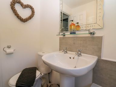 A bathroom with a sink and toilet at Badgers Hollow Lodge in Grasmere 30, White Cross Bay near Windermere