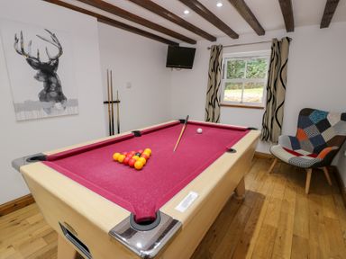 A game room with a pool table and a chair at Greffyn in Betws-Y-Coed