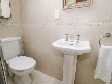 A bathroom with a toilet and sink at Greffyn in Betws-Y-Coed