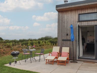 An outdoor seating area with chairs and a table at The Cadeleigh near Tiverton