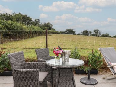 A seating area with a table and chairs at The Pennymoor in Cadeleigh near Tiverton