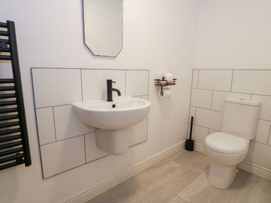 A bathroom with a sink and toilet at Merddwr in Cerrigydrudion