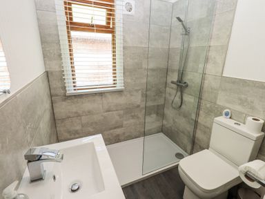 A bathroom with a sink a shower area and a toilet at Grizedale Lodge Langdale 18 White Cross Bay near Windermere
