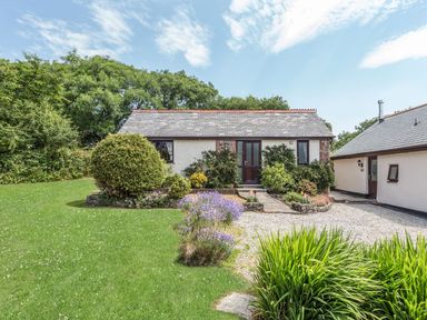 A small house with a slate roof surrounded by grass bushes and flowers at Wagtail Bradworthy near Bude