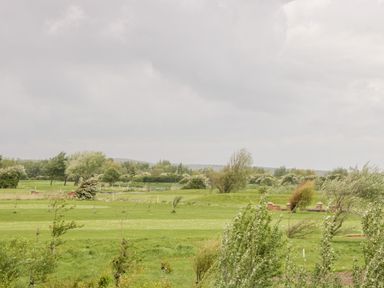 A landscape with green grass, several trees, and a cloudy sky at Number 8 Lakes View in Brean