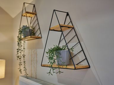 A wall shelf with plants and pots at Riverside Park 5 in Keswick