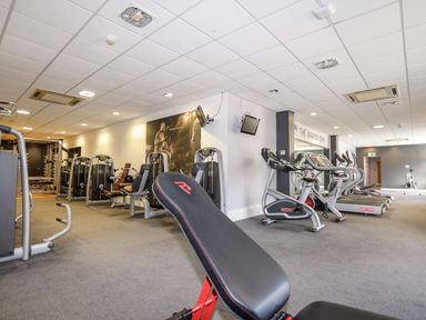 A gym with exercise bikes treadmills and weight machines at The Warren D26 in Abersoch