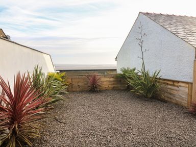 A gravel garden with plants and a sea view at White Stones in Goadsbarrow near Roose