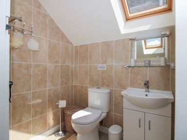 A bathroom with a sink and toilet at Buzzards Breg in Builth Wells