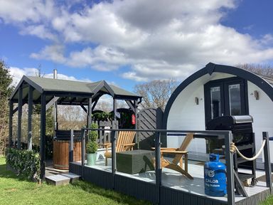 An outdoor area with gazebo and grill at Cherry Pod Hookagate near Meole Brace